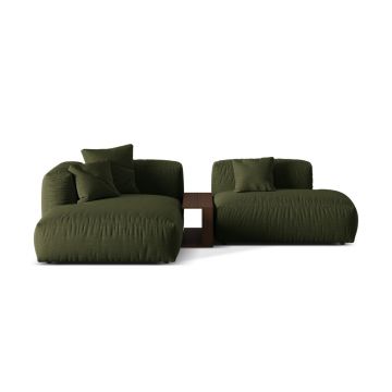 Coltar modular stanga 2 locuri, Martina-169, Micadoni Home, 285x176x75 cm, tesatura structurata catifelata, verde