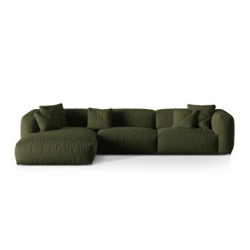 Coltar modular stanga 3 locuri, Martina-169, Micadoni Home, 332x176x75 cm, tesatura structurata catifelata, verde