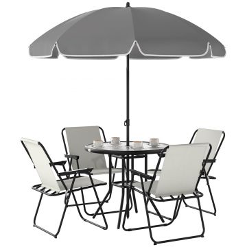 Outsunny Set de Mobilier de Grădină din 6 Piese cu Umbrelă de Soare,  Masă și Scaune Pliante, Ф80x70 cm, Alb Crem | Aosom Romania