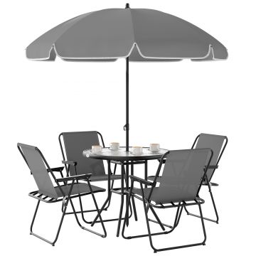 Outsunny Set de Mobilier de Grădină din 6 Piese cu Umbrelă de Soare,  Masă și Scaune Pliante, Ф80x70 cm, Gri | Aosom Romania