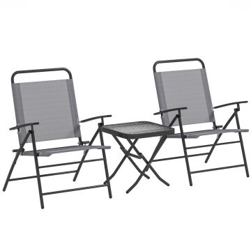 Outsunny Set Mobilier de Grădină din 3 Piese cu Scaune cu Spătar Reglabil și Masă, 64x70x87 cm, Gri | Aosom Romania