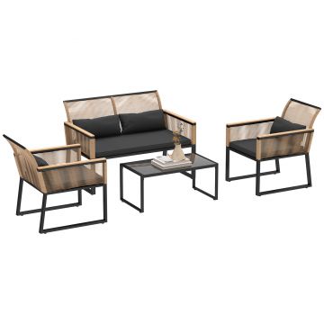 Outsunny Set Mobilier de Grădină din 4 Piese cu Canapea, 2 Fotolii și Măsuță de Cafea, 116x71x78 cm, Negru | Aosom Romania