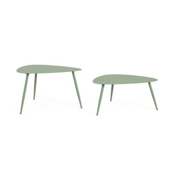 Set 2 masute de cafea pentru gradina/terasa Yvonne, Bizzotto, 77.5x73.5x45 cm, otel, invelis e-coating, finisaj mat, verde sage