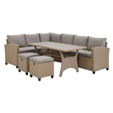 Set coltar de gradina/terasa 5 piese, cu spatiu de depozitare Baxter, 179x67x73 cm/ 145x74x67 cm, otel/poliester, natur/bej