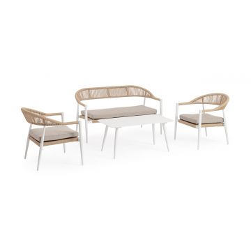 Set mobilier pentru gradina/terasa 4 piese Jandia, Bizzotto, aluminiu/poliester impermeabil, alb/bej