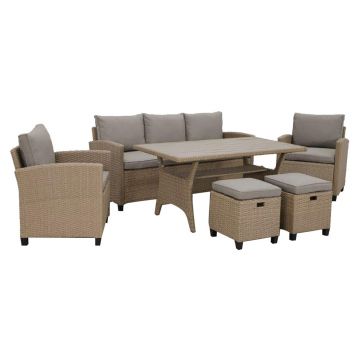 Set mobilier pentru gradina/terasa 6 piese Baxter, 171x65x73 cm/ 145x74x67 cm, otel/poliester, natur/bej